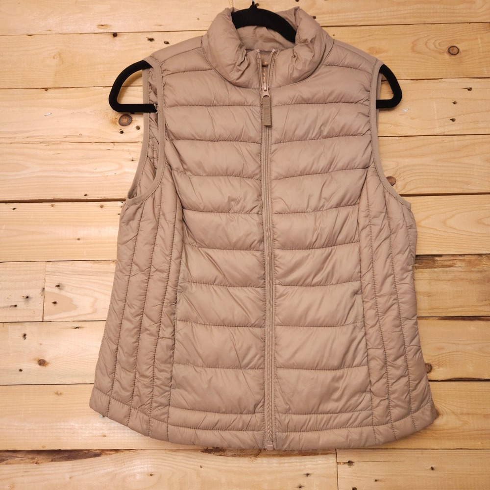 Love Tree Womens Ultra Light Packable Puffer Vest Tan Beige Mock Neck Size M